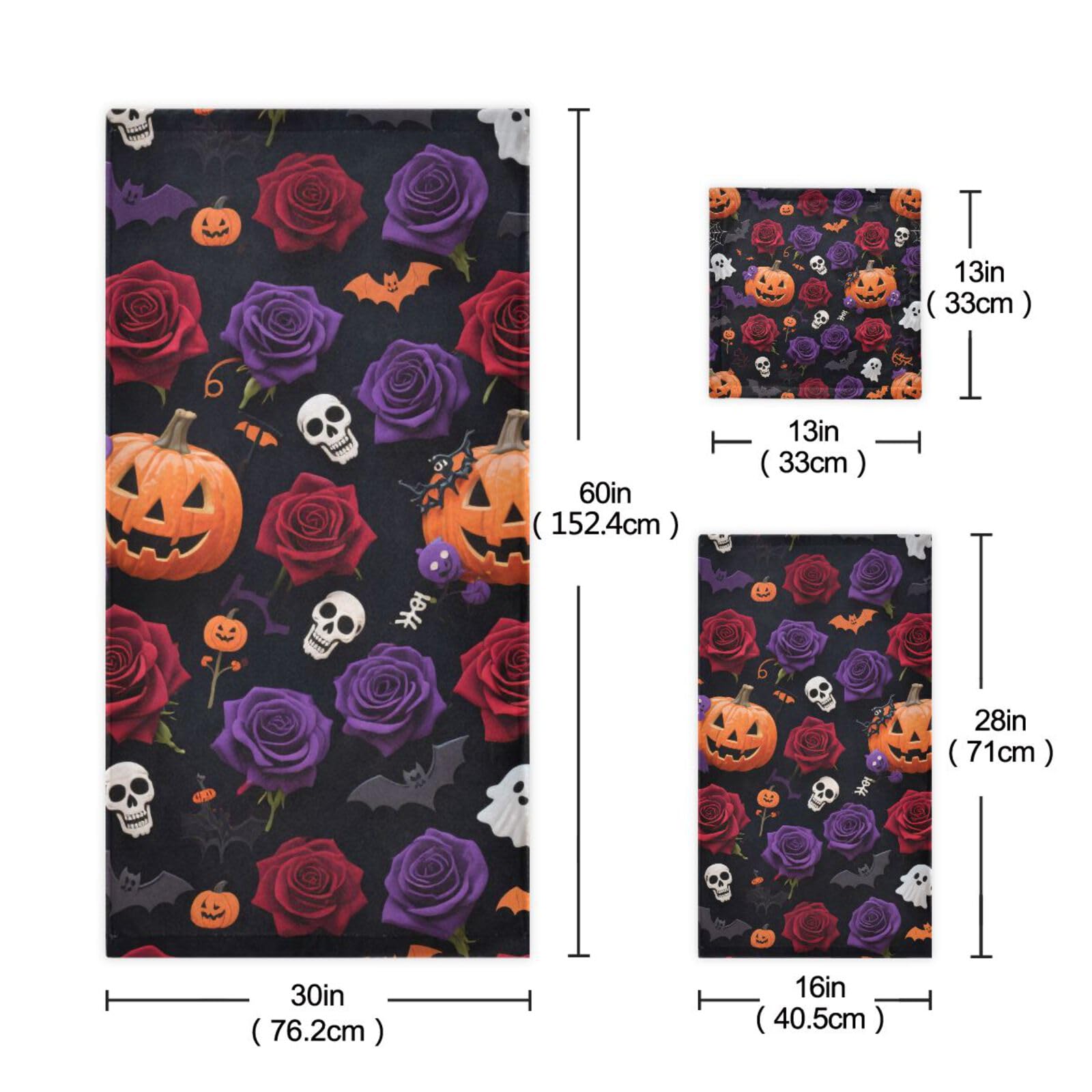 Halloween zucca gialla fiori rosa asciugamani decorativi Set 3 pezzi, 1 asciugamano da bagno 1 asciugamano mani 1 panno per il corpo viso bagno