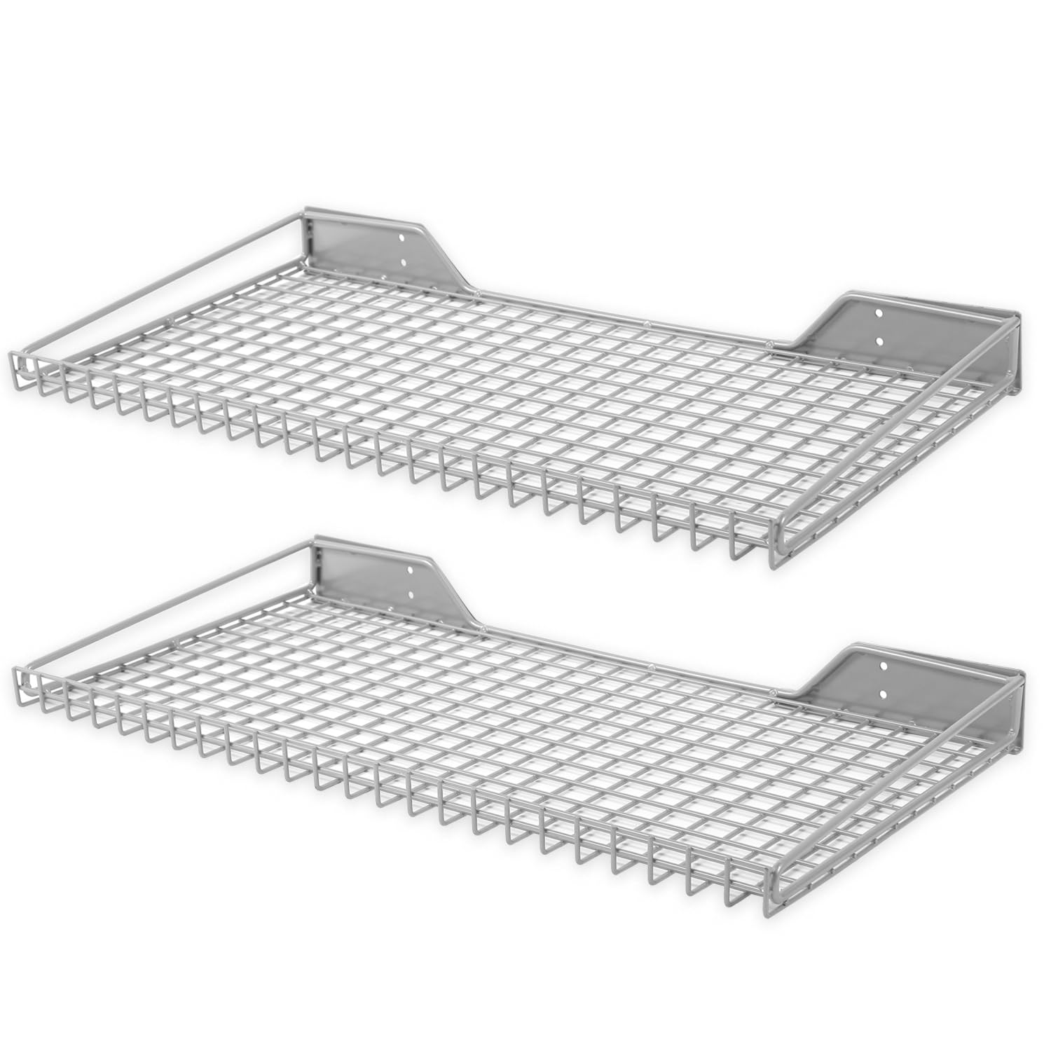 Wallmaster Heavy Duty Garage Wall Shelving 2 Pack 23.6"x11.8" Metal Wire Shelves Wall Mount Mesh Storage Rack for Garage, Office, Basement and Kithcen, max Load 65 lbs (Grey)