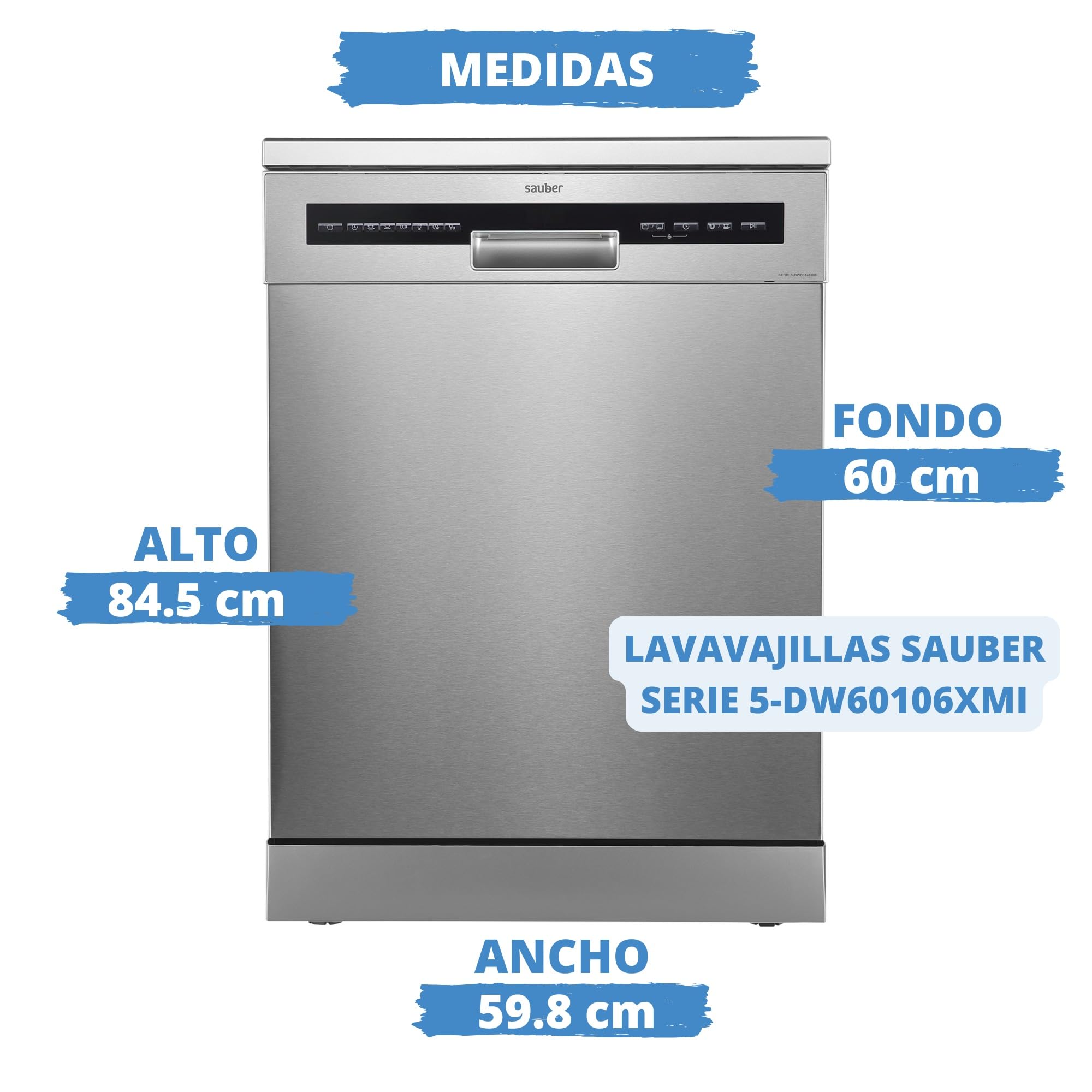 Sauber - Lavavajillas 60 cm Serie 5-DW60146XMI - D - Capacidad para 14 Servicios Tercera Bandeja - Display - Programa ECO - AUTODOOR - Color Inox - ENTREGA E INSTALACIÓN INCLUIDA EN DOMICILIO