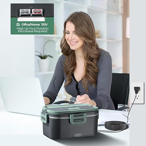 Miniatura 4 de Fiambrera eléctrica para adultos, 100 W, 1.8 L, portátil, calentada, para 12 V24 V110 V, hogar, automóvil, oficina, camión, contenedor de acero
