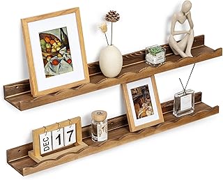 Fun Memories Picture Ledge Shelf for Wall, 36 inch Pine Wood Nursery Book Shelves Set of 2- Wall Book Shelves for Kids Room, Home Decor - Kitchen Spice-Carbonized