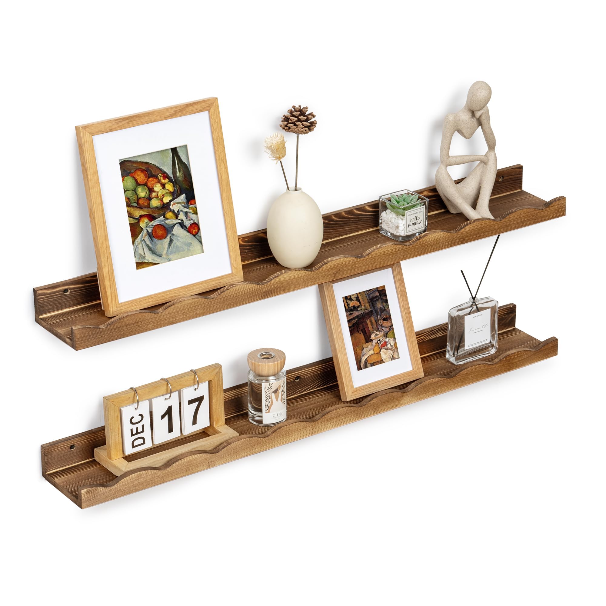 Fun Memories Picture Ledge Shelf for Wall, 36 inch Pine Wood Nursery Book Shelves Set of 2- Wall Book Shelves for Kids Room, Home Decor - Kitchen