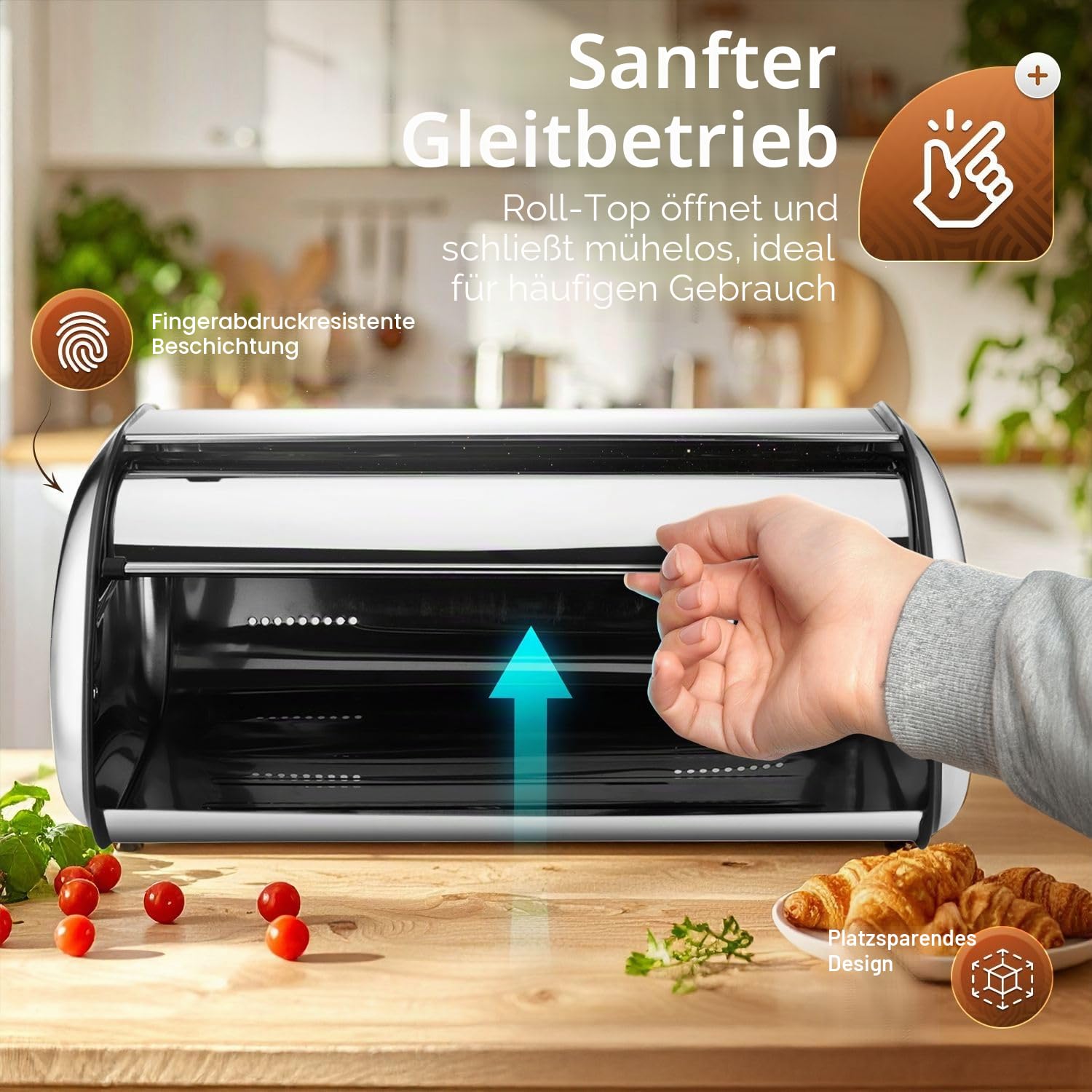 Flexzion Brotkastenhalter aus Edelstahl mit aufrollbarem Deckel, Aufbewahrungsbehälter für hausgemachte Kuchen, Brötchen, Toasts, Brote, Gebäck, Zuhause, Küche 17 Inch with Window edelstahl