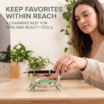 2Pcs Green Creative Crab Pen Holder Weightlifting Crabs Pen Stand Storage Rack, Pencil Holders Desk Supplies Holders and Dispensers, Desk Accessories and Workspace Organizer