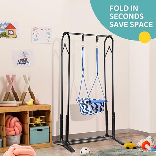 Miniatura 7 de Slevoo 2 in 1 Baby Jumper and Swing, Toddler Swing Set with Foldable Stand, Ages 6 Months to 6 Years, for Indoor and Outdoor Fun, Pink
