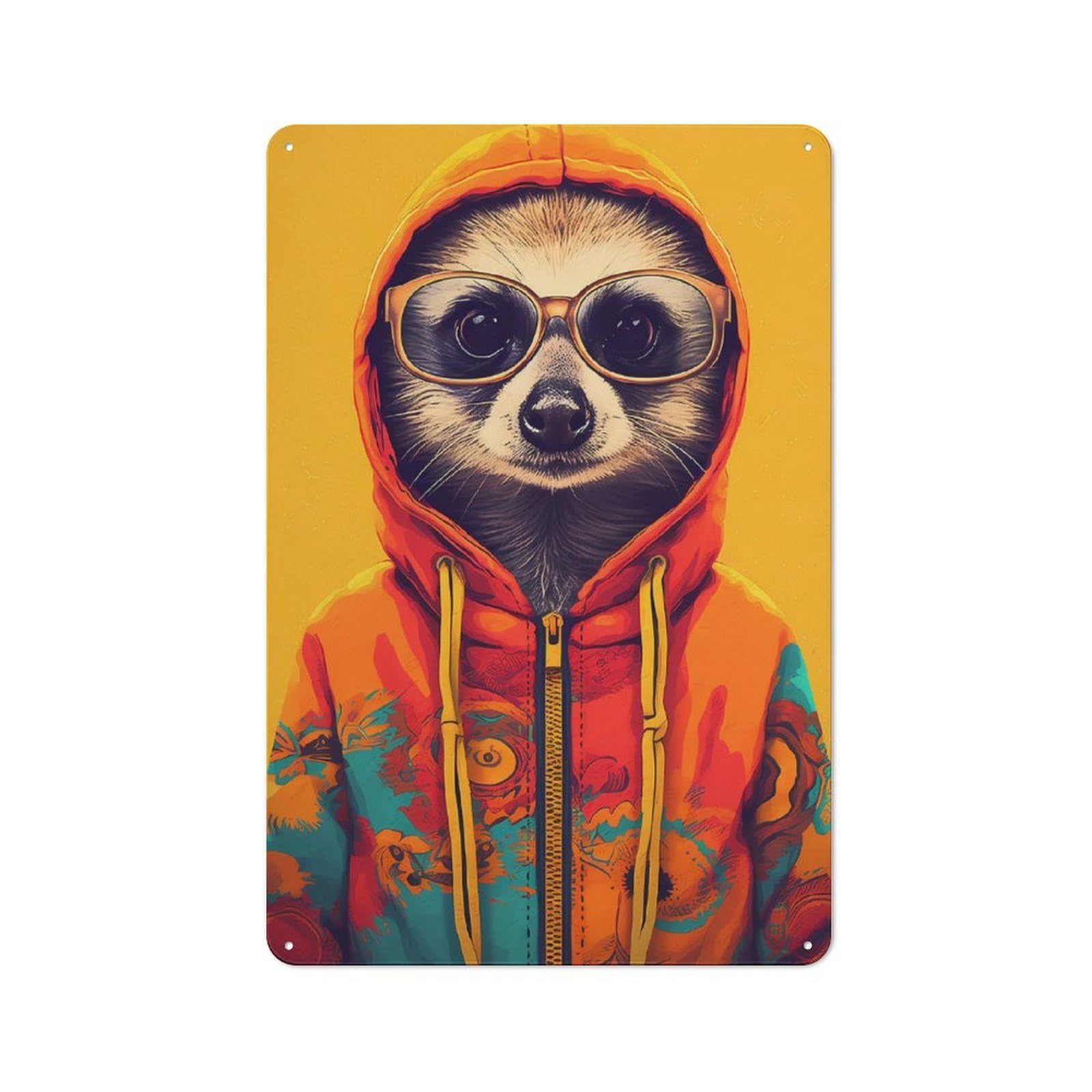 Junmoney Meerkat Hoodie Metal Wall Plaque 30X20cm, Simple Retro Office Wall Decor For Office, Study, Studio Or Hallway