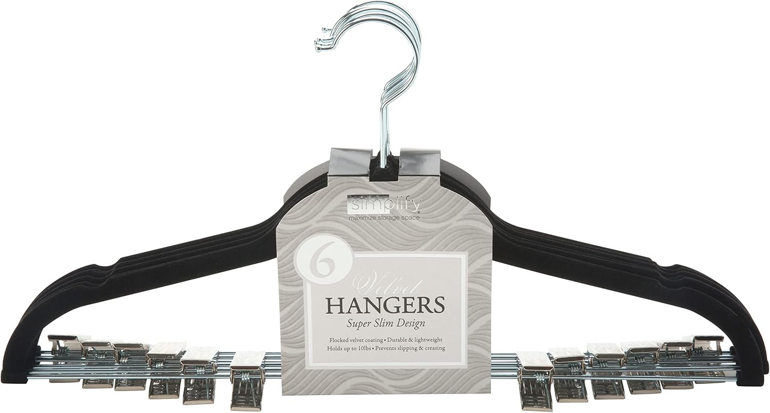 Simplify 24 Pack Velvet Hangers with Clips | Skirt and Pants | Slim Space Saving | Closet Organization | Non-Slip | Prevent Creases | Swivel Neck | Durable | Fuchsia