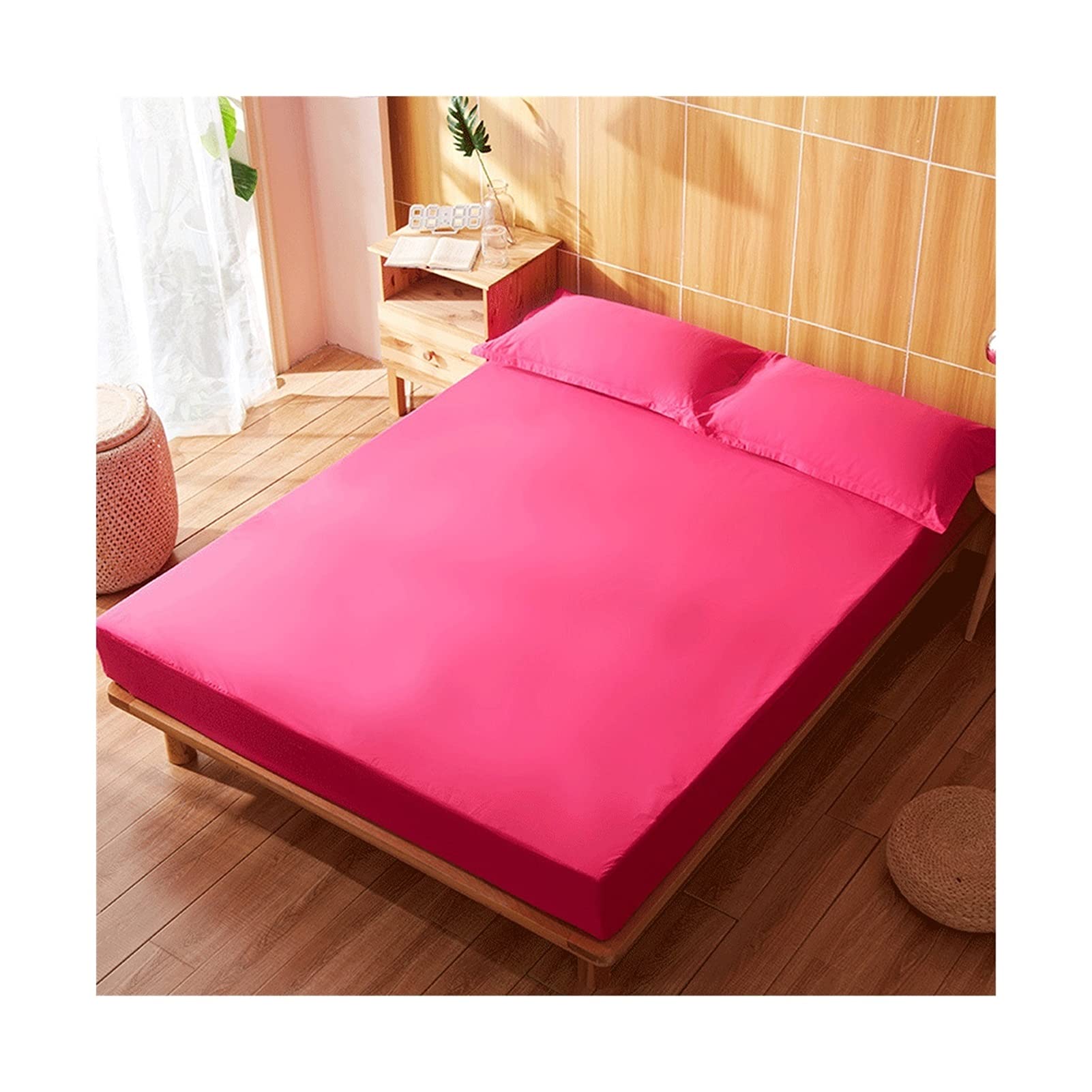 PAHION Protector de colchón100% Impermeable de Tela Suave de Primera Calidad Solo protección Superior Color Sólido Matrimonial Individual 30cm Profundidad (Color : Pink B, Size : 180x200+30 cm)