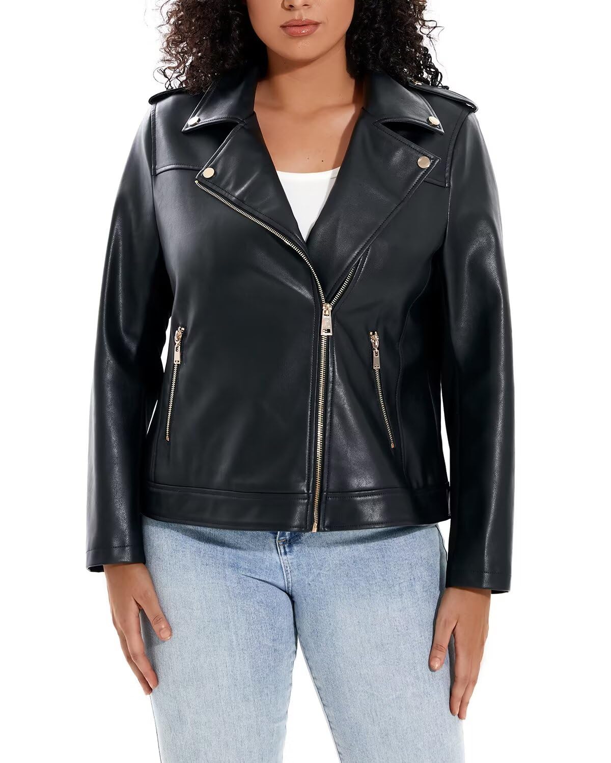 Women's Faux Leather Jacket Plus Size Motorcycle Biker Outwear Pu
