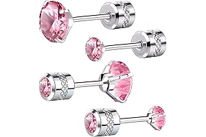 Pink Earrings Studs Set Silver Studs Earrings Flat Back Earrings for Women Sensitive Ears
