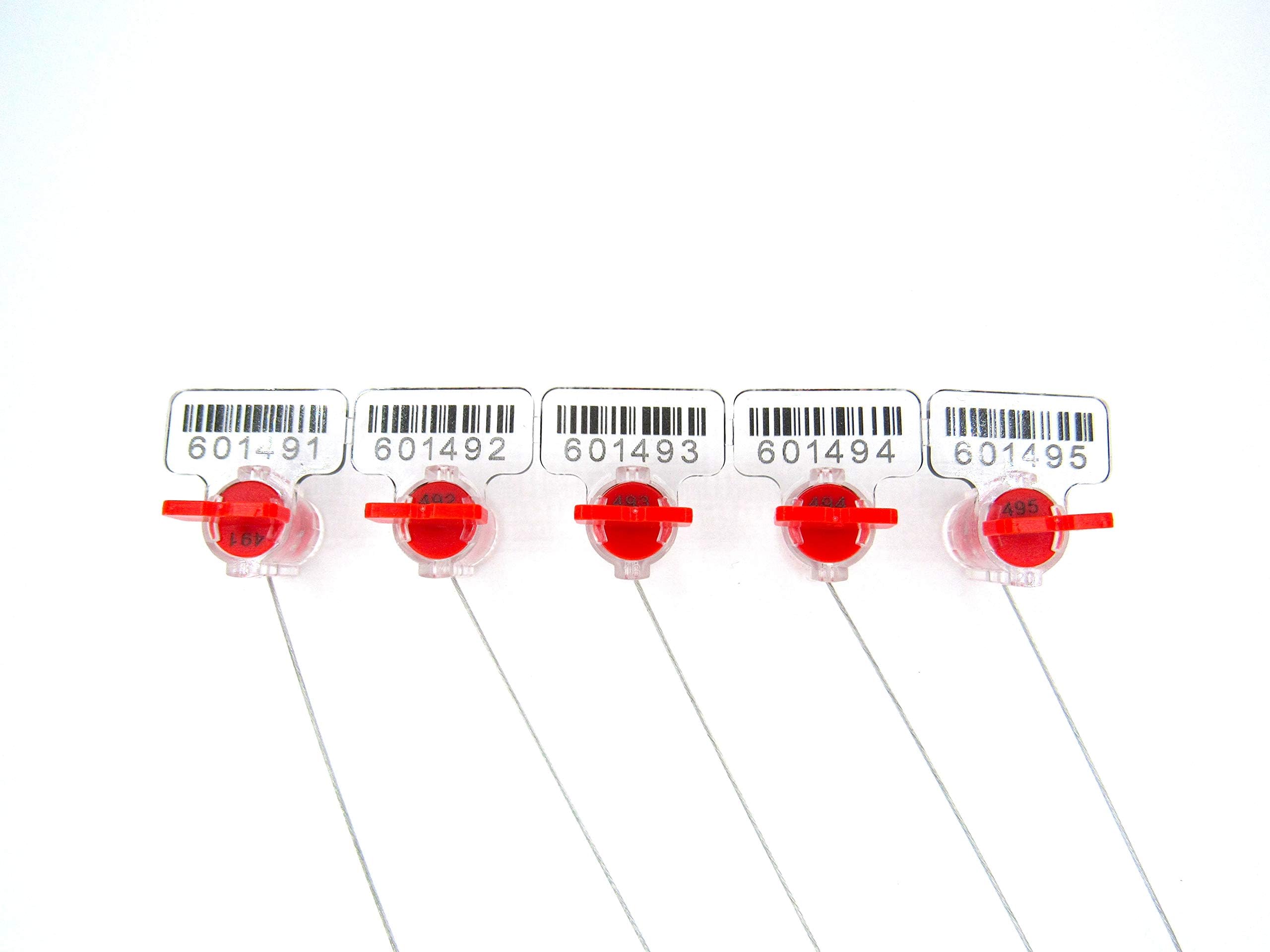 Ratchet Electric Security Utility Twist ECO-Plastic Roto Meter Seal with Stainless Steel Wire, 100 pcs, Numbered, RED Color