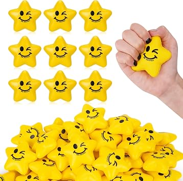 SHQDD Stress Balls, 36PCS Stress Balls for Kids & Adults - Mini Star Stress Balls Squeeze Toys, 2.16 Inch Cute Smiley Face Stress Relief Ball Bulk for Anxiety Fidget Sensory, Classroom Party Supplies