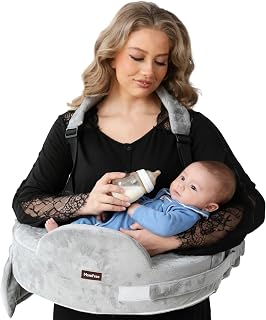 Momfree Nursing Pillow for Standing & Sitting - Memory Foam Breastfeeding Pillow with Safety Fence, Waist Belt & Removable Cover