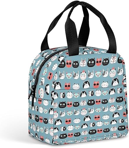 Lonchera con diseño de retratos de gatos divertidos para mujeres y hombres, bolsa de almuerzo con aislamiento reutilizable, bolsa de almuerzo