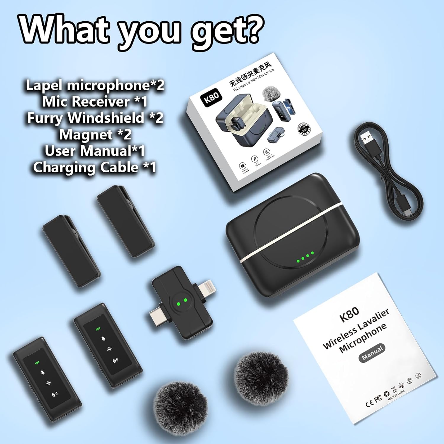 P PANACARE Wireless Lavalier Microphone, Mini Lapel with Magnetic Clip/Noise Cancelling, Plug-Play Wireless Microphone for Video Recording/Podcast/YouTube/TikTok/Vlog, for iPhone/iPad/Android