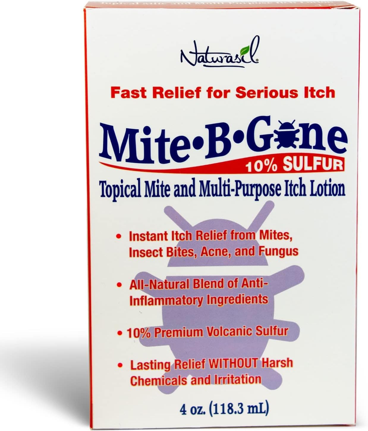 All Natural Bug Bite Itch Relief by Mite-B-Gone - Anti Itch Sulfur Lotion for Insect & Mosquito Bites, Itching, Discomfort & Redness | Safe for Kids & Adults | Fast & Effective for All Skin Types |4oz : Health & Household