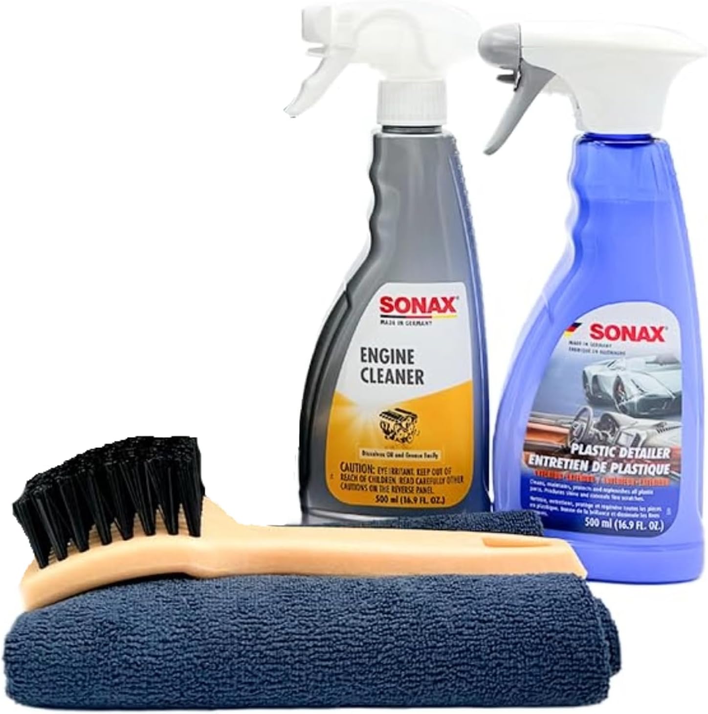 SONAX Engine Bay Cleaning Combo | High-Performance Cleaner & Detailer for Engine Bay Surfaces | Restores & Protects Plastic, Rubber, & Metal Components | Convenient, Easy-to-Use Kit | SON-ENG-KIT