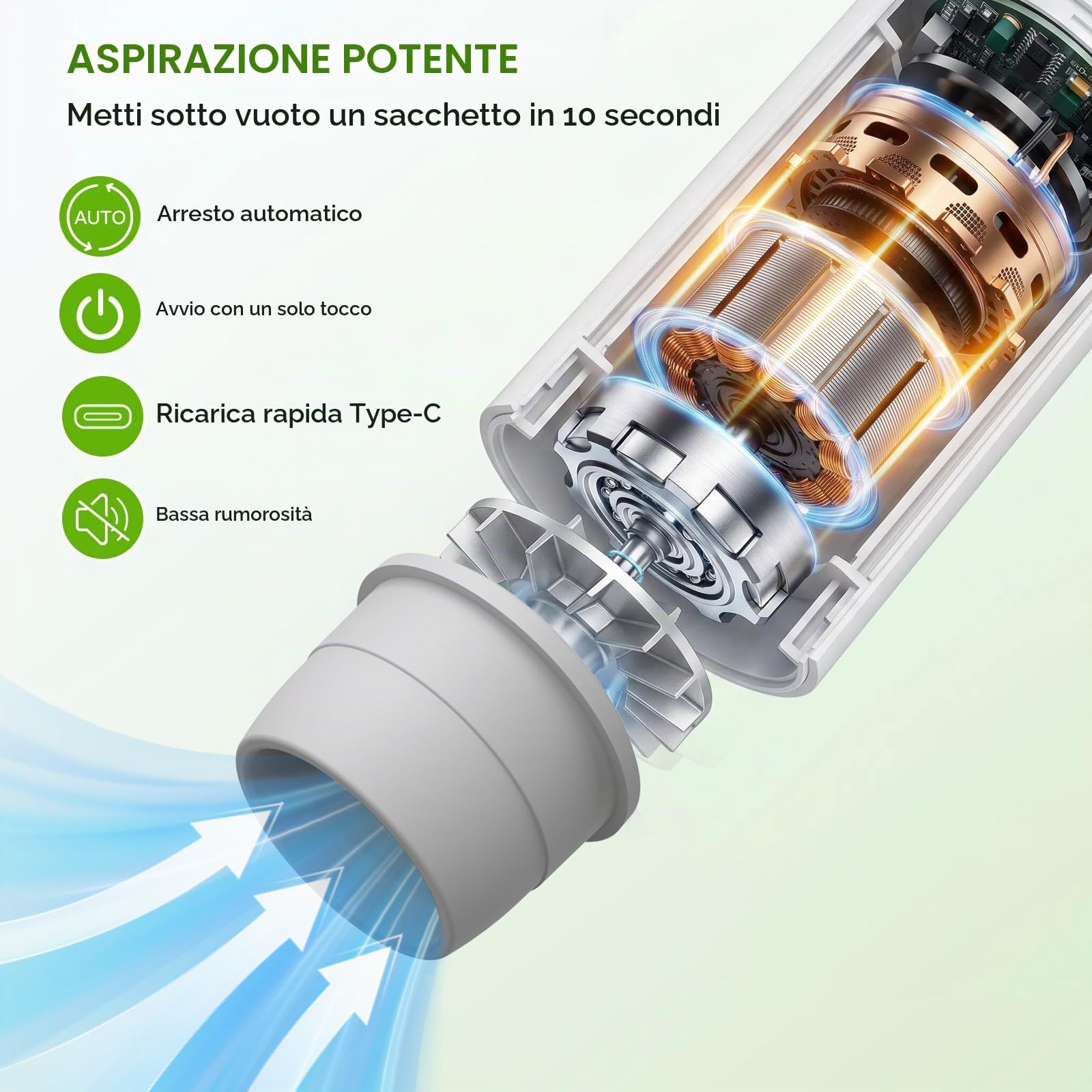 3 in 1 pratica macchina sottovuoto compatta con serbatoio d'acqua, saldatrice per alimenti con 15 sacchetti riutilizzabili, 10 coperchi per barattoli Mason, ricarica USB, freschezza garantita