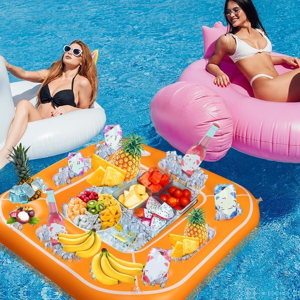 Table de jeu de cartes flottante gonflable, plateau flottant avec porte-boisson et collation, cartes à jouer étanches pour la plage et les fêtes d'été