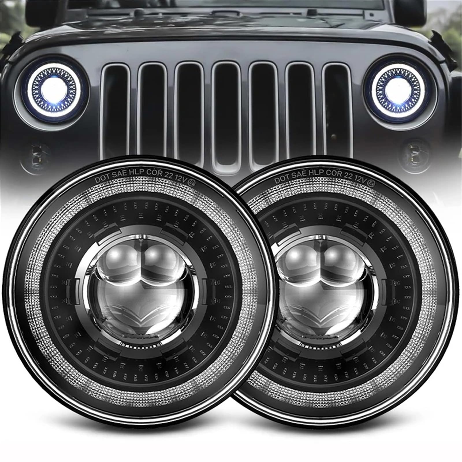 Fari Anteriori Fari LED H4 7 Pollici PeAuto 4x4 Per Lada Per Niva Angel Eyes Per Jeep Per Wrangler Per Fuoristrada Per Suzuki Per Samurai Per Toyota