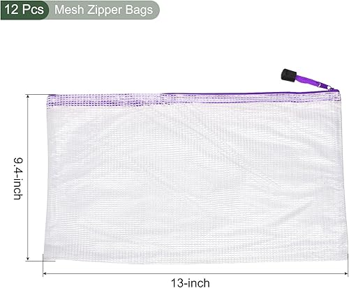 Miniatura 2 de YOKIVE Paquete de 12 bolsas de malla con cremallera, bolsillos de malla impermeables A4 para archivos, bolsa de plástico para billetes de