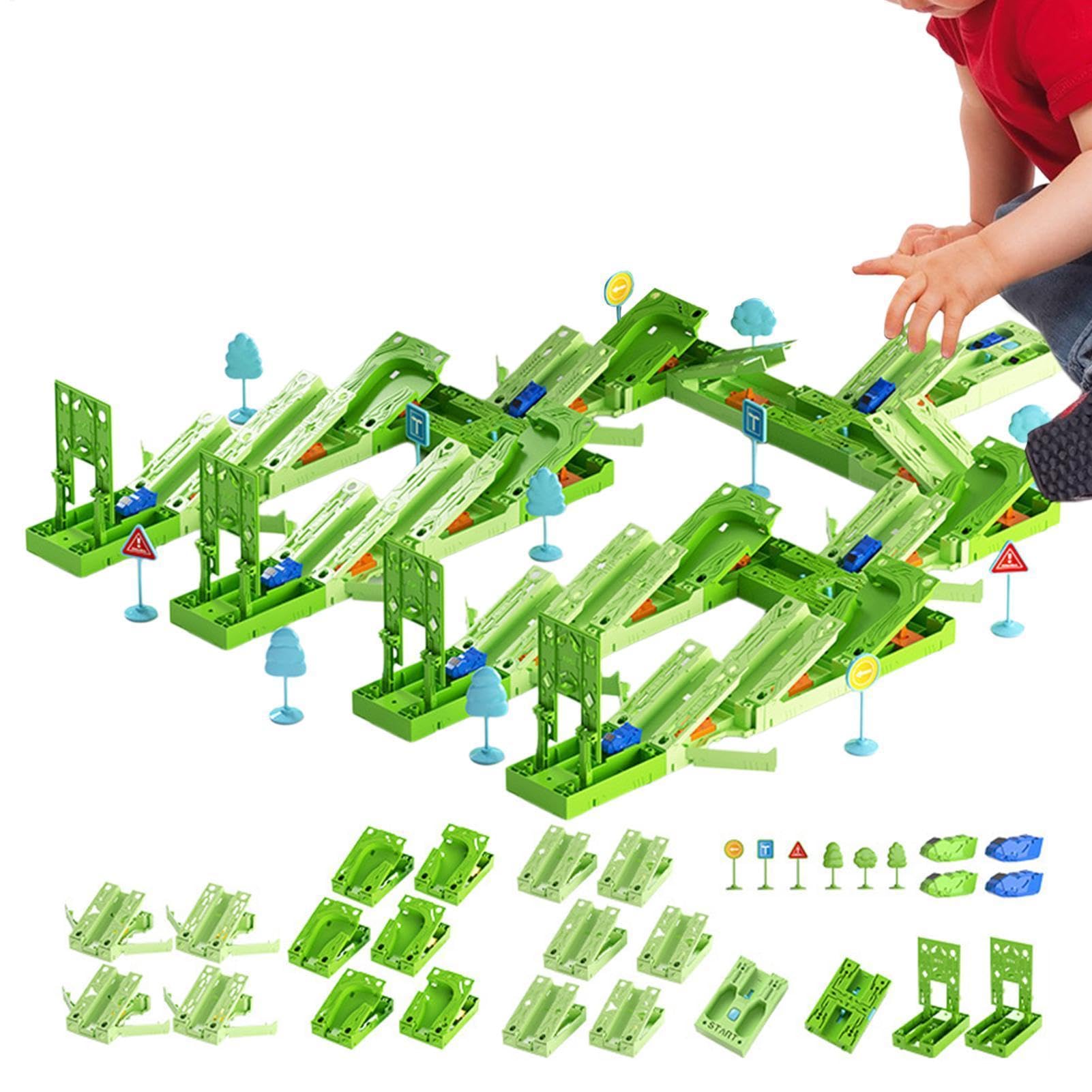 Kinder Autorennbahn Spielset Interaktives Flexibles Puzzle-Fahrzeug-Spiel | Rennbahn-Spielzeug Für den Kindergarten, drinnen und draußen, zu Hause, Vorschule, Garten und Hof