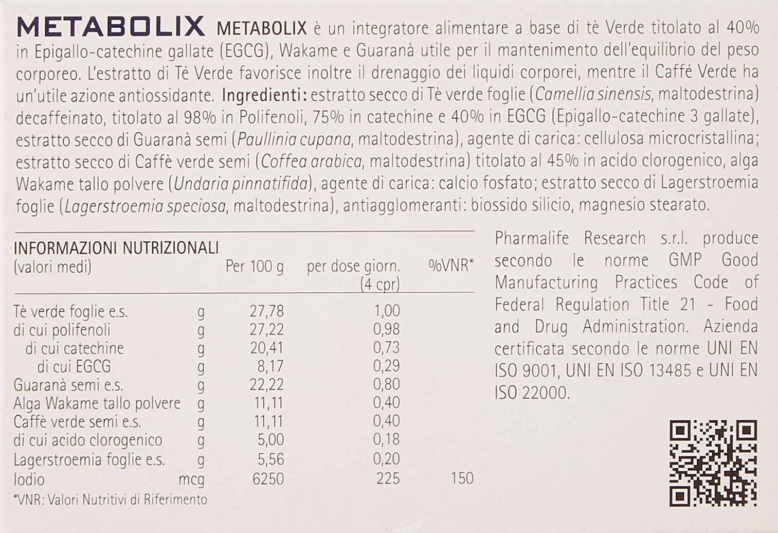 Pharmalife Research Metabolix Integratore Alimentare 45 Compresse