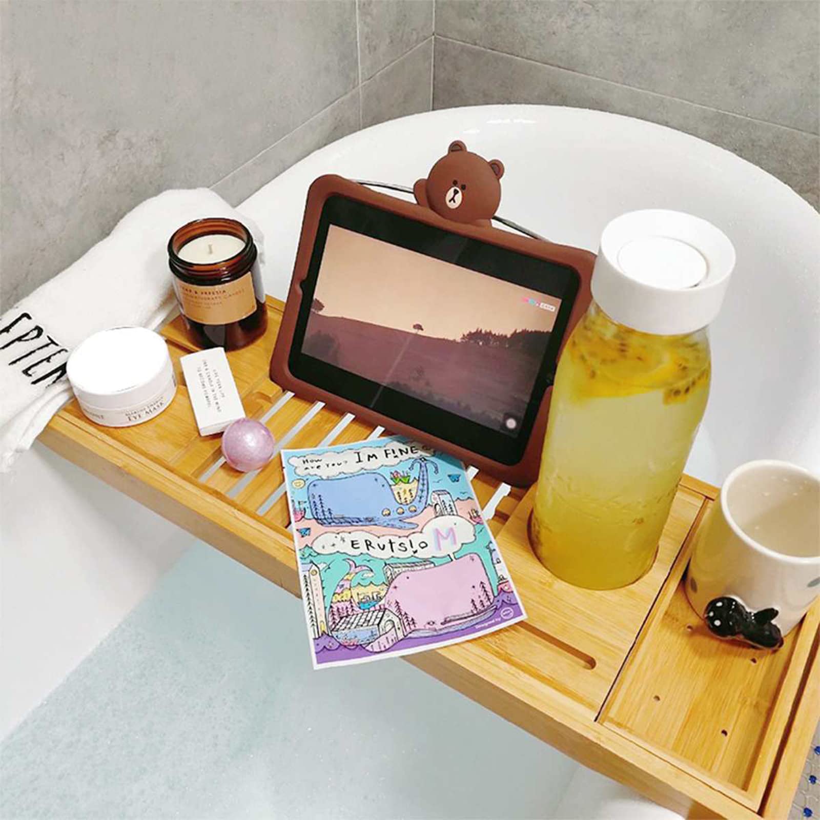 Taca na wannę, rozszerzalna taca na wannę do wanny, regulowana taca organizacyjna do łazienki, luksusowy stolik do wanny