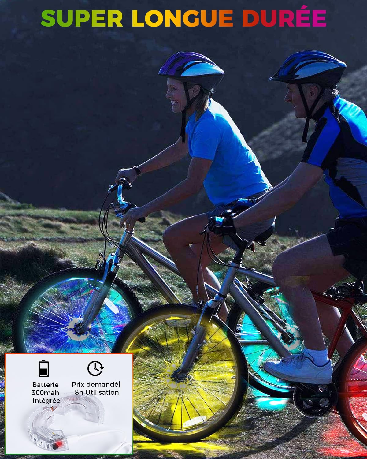 Lumières LED Pour Vélo TobeBright - Feux Roue USB RGB, Détection Mouvement, 2 Pack