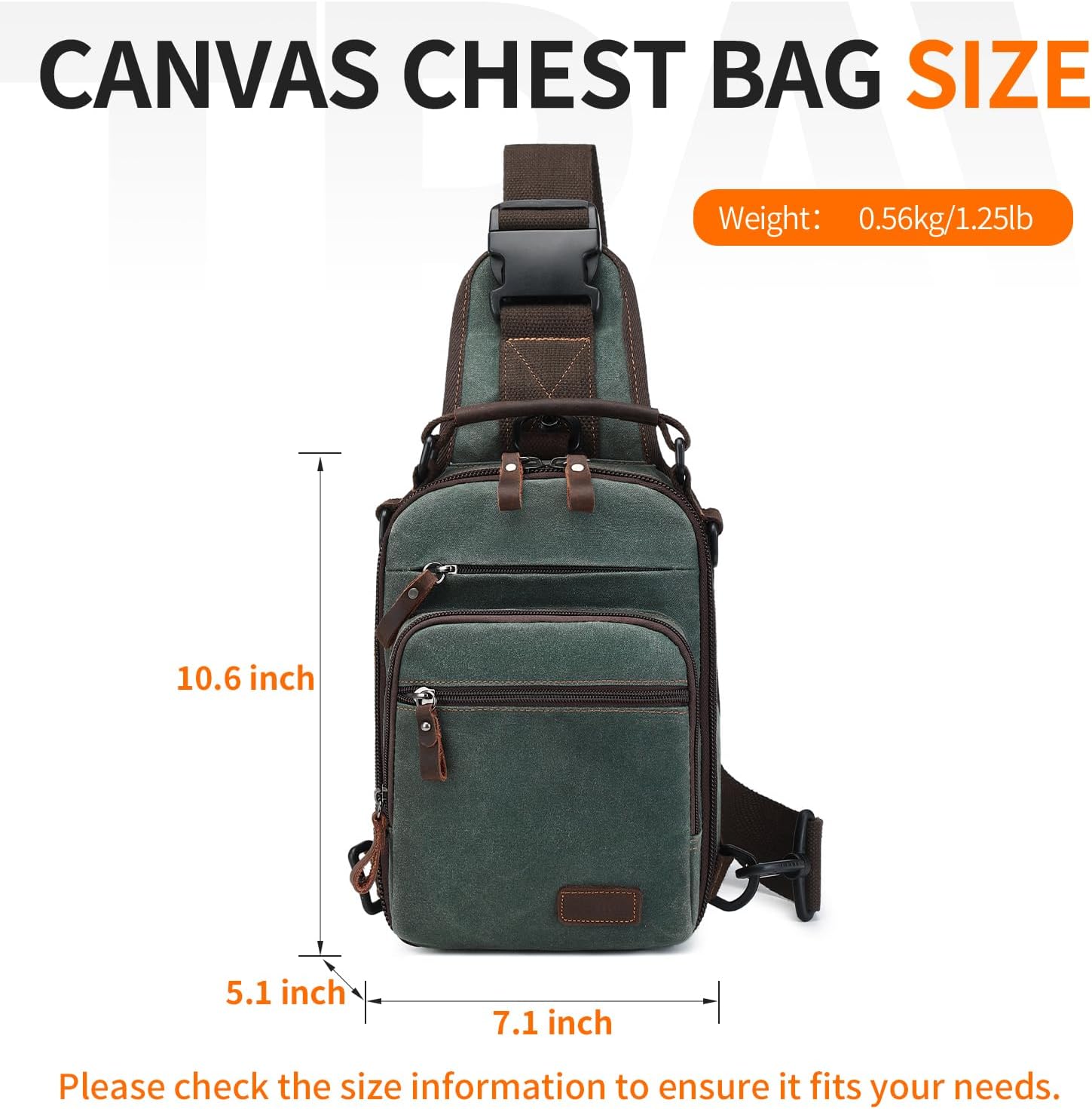 Nerlion Sling Bag for Men Waxed Canvas Crossbody Bag Chest Bag Water Resistant Shoulder Bag Casual Daypack - Image 3