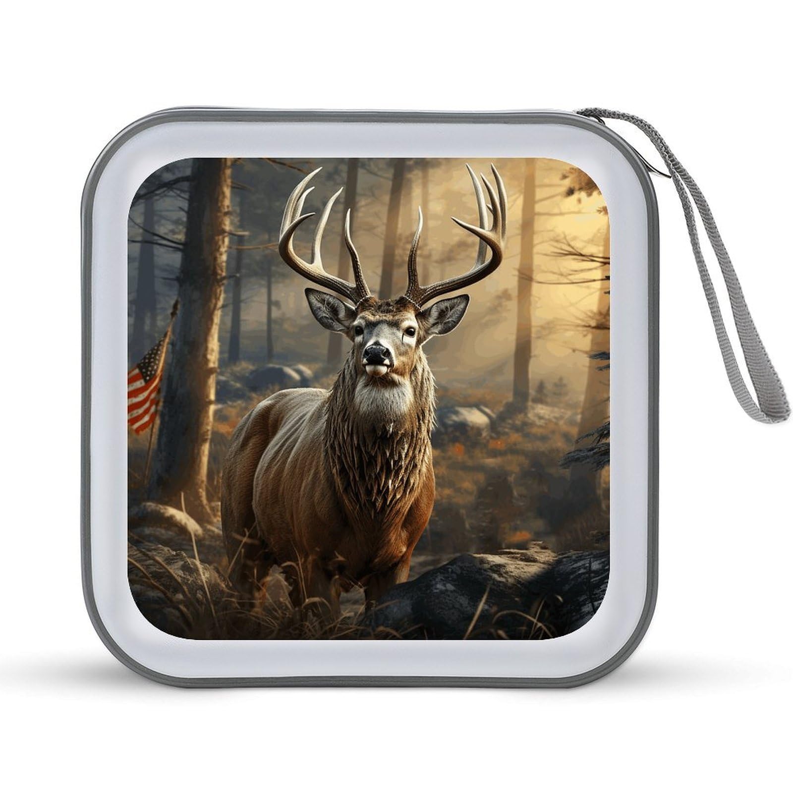 VstaDank Deer Hunting Season CD Case 40 Capacity Protective DVD Case Zipper Portable CD Collection Bag DVD Box Holder with Handle for Movie Blu-ray Audio Disc Music