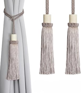 Curtain Tiebacks Rope Modern Tie Backs for Curtains Decorative Tieback Drapes Tassel Window Treatment Holdbacks for Living Room, Bedroom Home Decor, Brown 2 Pack
