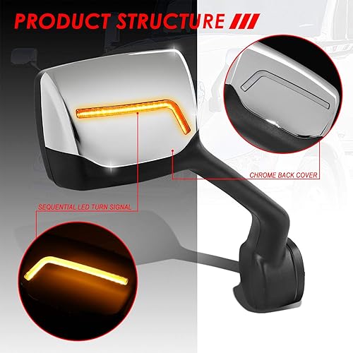 Miniatura 2 de Auto Dynasty Señal de giro secuencial LED con patrón L, ajuste manual, retrovisor, espejos laterales compatibles con Kenworth T680 Peterbilt 579 587