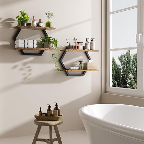 Miniatura 4 de Estante flotante - Juego de 2 estantes flotantes para pared, estantes colgantes para pared para baño, dormitorio, inodoro, cocina, sala de estar,