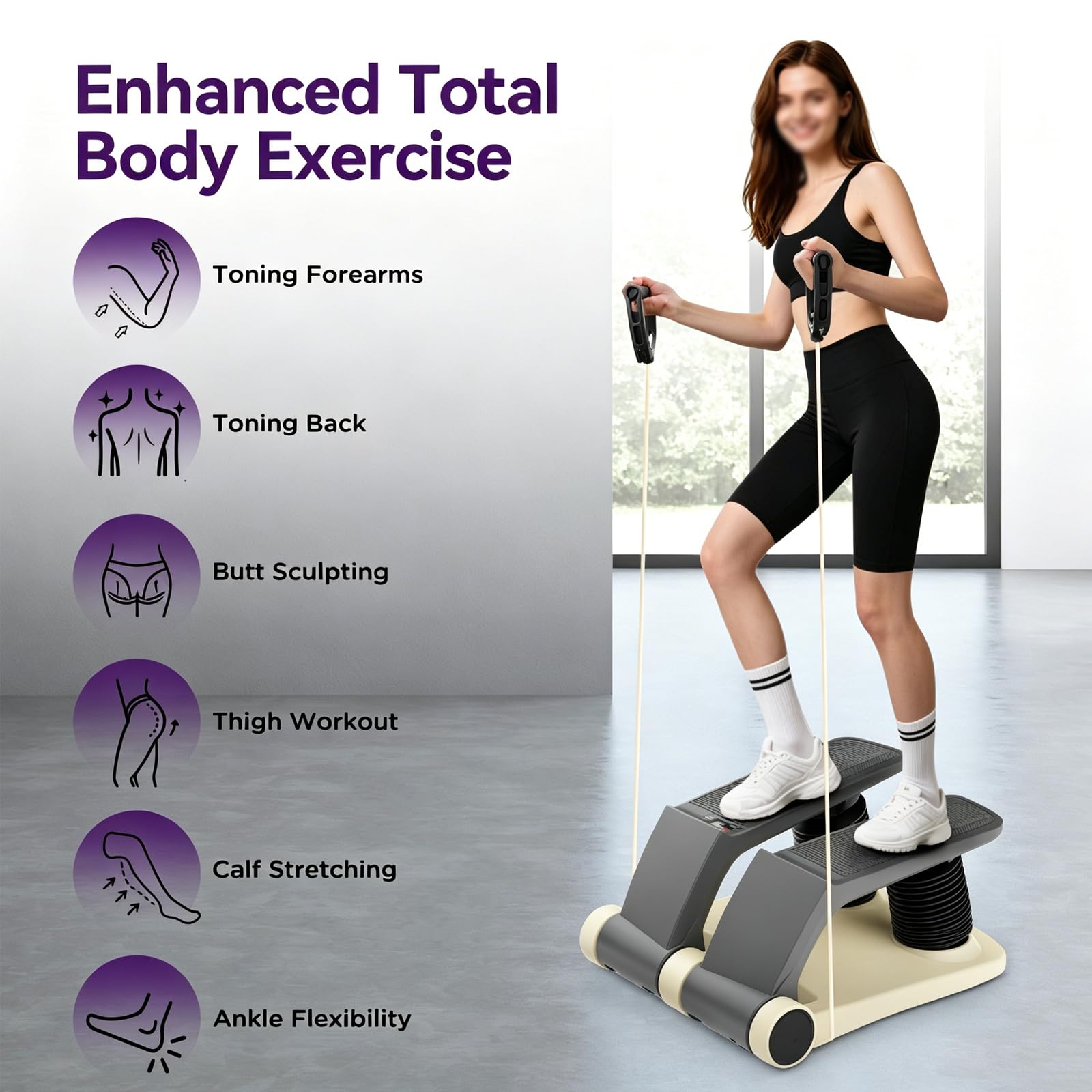 Stepper Fitness Casa Fitness Attrezzi Casa Attrezzi Palestra Casa Glutei E Gambe Mini Stepper da Casa con Fasce di Resistenza Grey