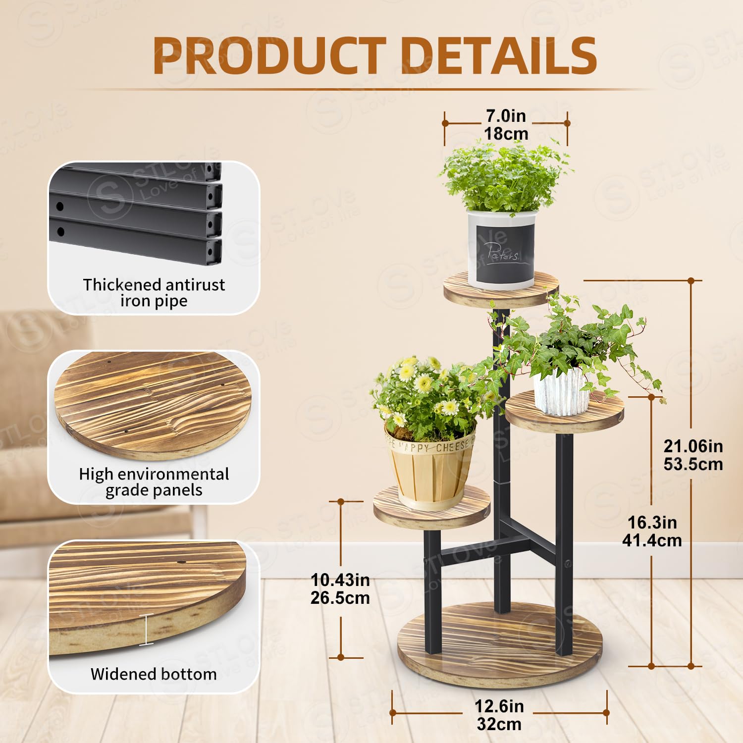 STLOVe® Escalera Para Flores Trapezoidal Interior, Estante De Esquina Para Múltiples Macetas, Soporte Alto De 3 Niveles, Soportes Para Plantas Madera, Estantería Exhibición Jardín/Balcón（Sin plantas）