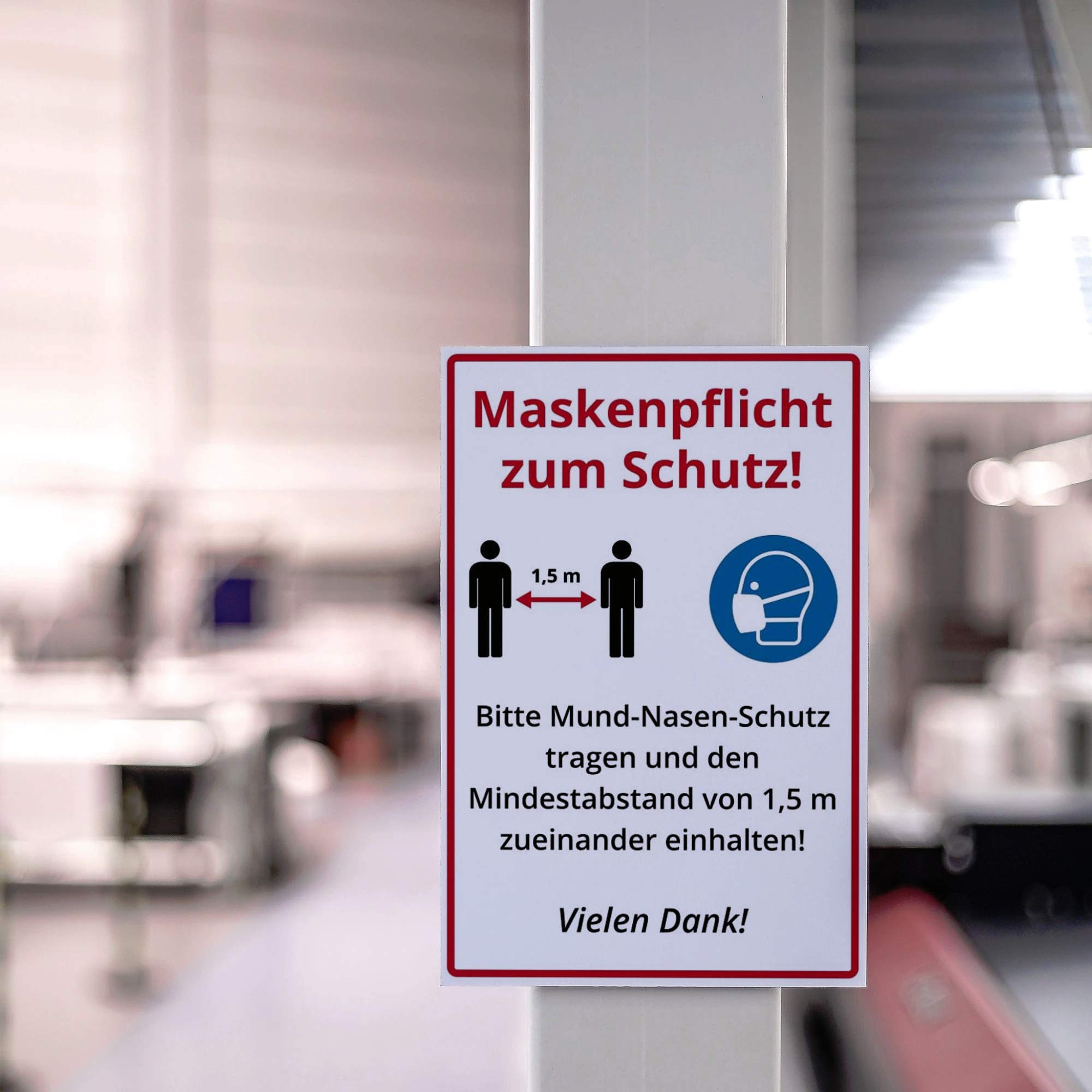 Hinweis-Schild „Maskenpflicht & Abstand“ – PVC-Platte 300x200mm, Wetterfest