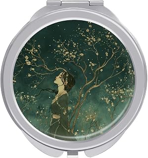 Wearing A Green Dress Makeup Mirror Small Portable Folding Makeup Mirror 、Vanity Mirror for Camping,Home,Office, Good for Gift