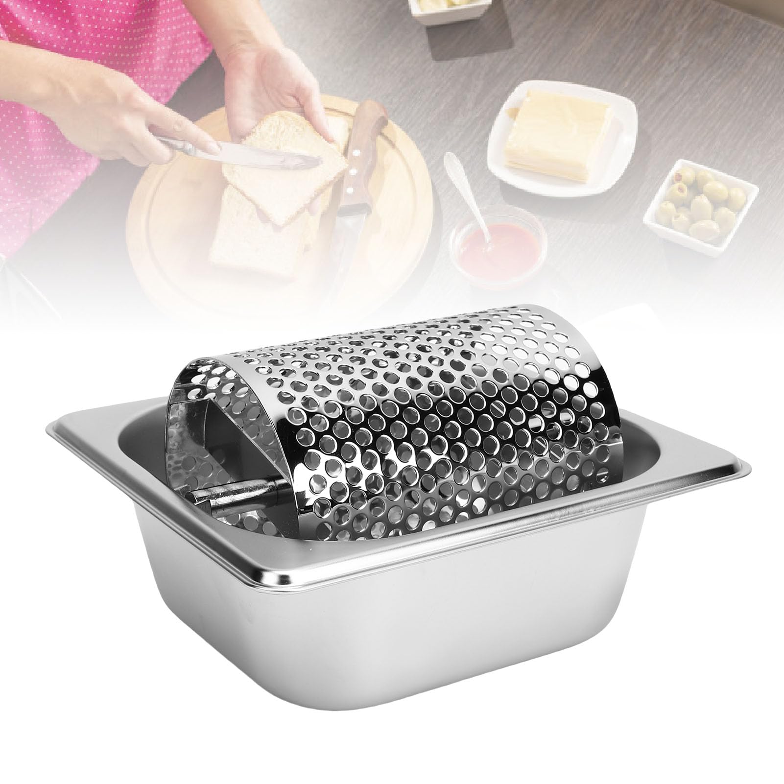 Rullo Spalmatore per Burro, Rullo per Burro con Fondo Rialzato in Acciaio Inossidabile Distribuzione Uniforme Sulla Piastra, Uso Multifunzionale per Hamburger, Pane, Barbecue, Grigliate,