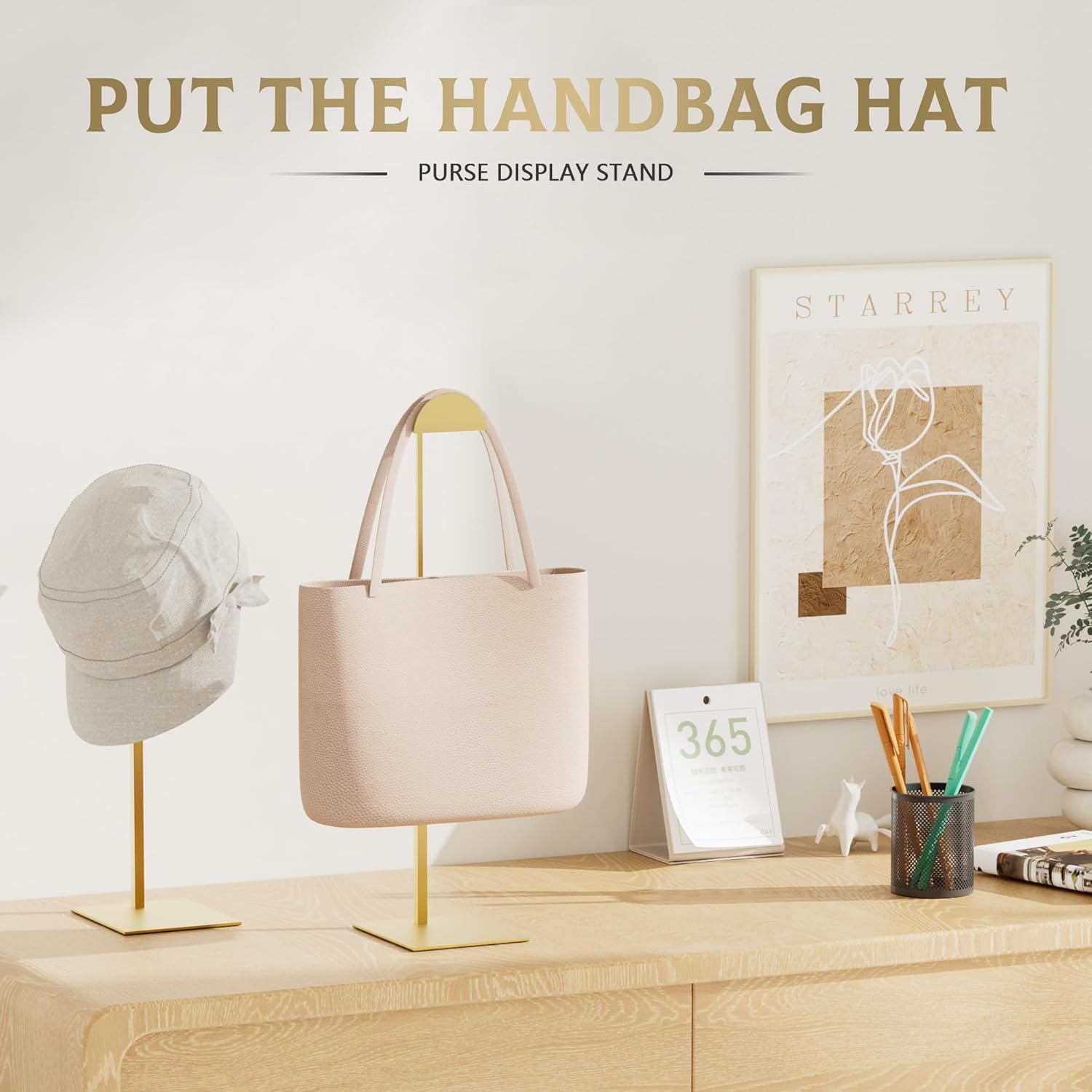 Purse Display Stand Adjustable Height Gold Purse Rack for Handbags Necklaces Scarves Hats & Headphones 14" - 24" Purse Hanger Shelf for Retail Display - Image 5