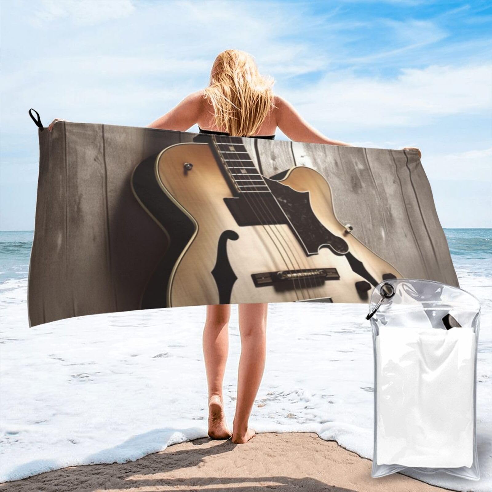 DWVTSLH Microfiber Sand Free Beach Towel 27.5"x55", Quick Dry Absorbent Travel Towel Large Camping Blanket, Guitar Pictures Bath Towels Lightweight Pool Swim Towels for Vacation Essentials