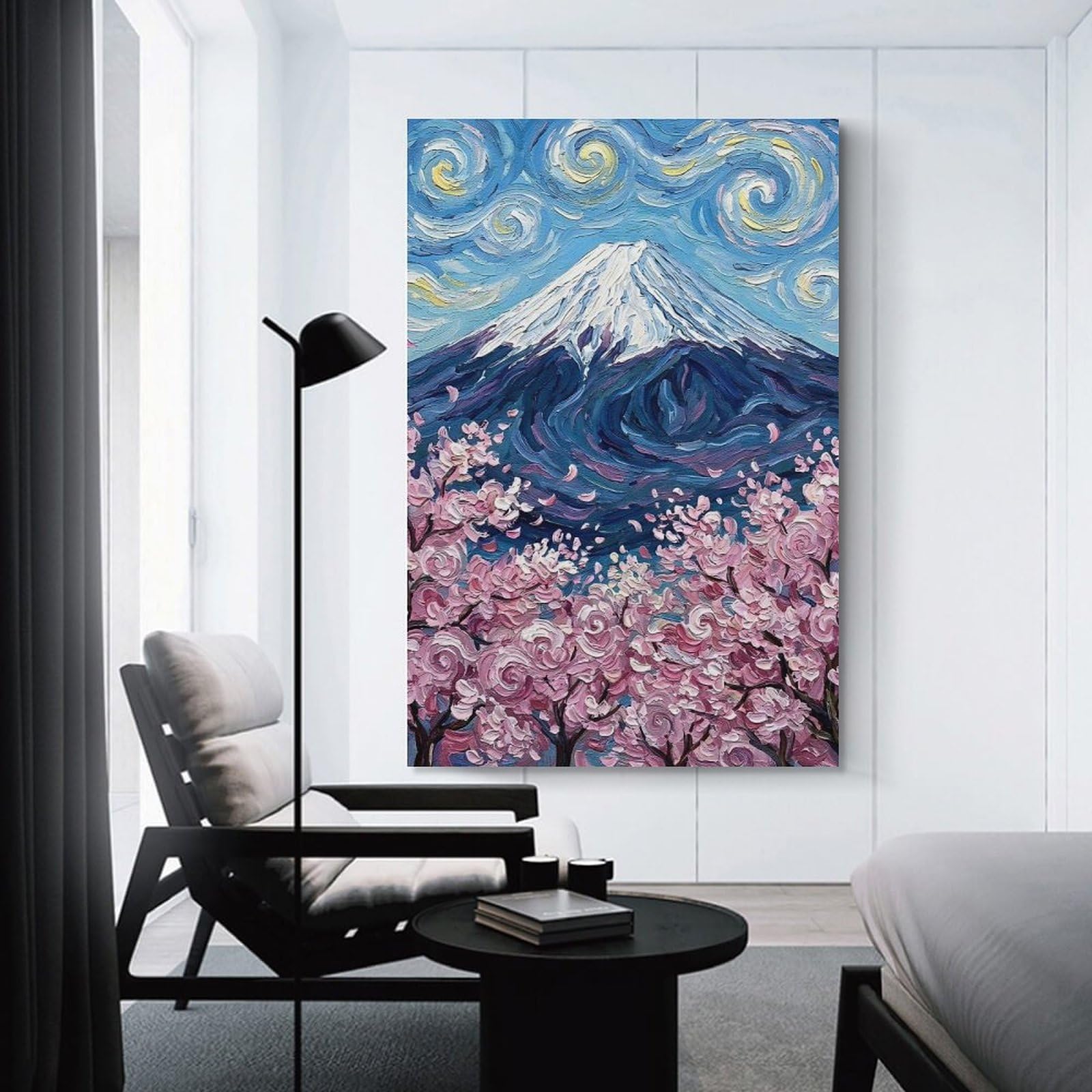 Junmoney Mount Fuji Cherry Blossoms Painting Room Decor Wall Art, 24x36inch(60x90cm), for Hallway, Lounge Or Guest Room, Gift Idea for Housewarming And Birthdays