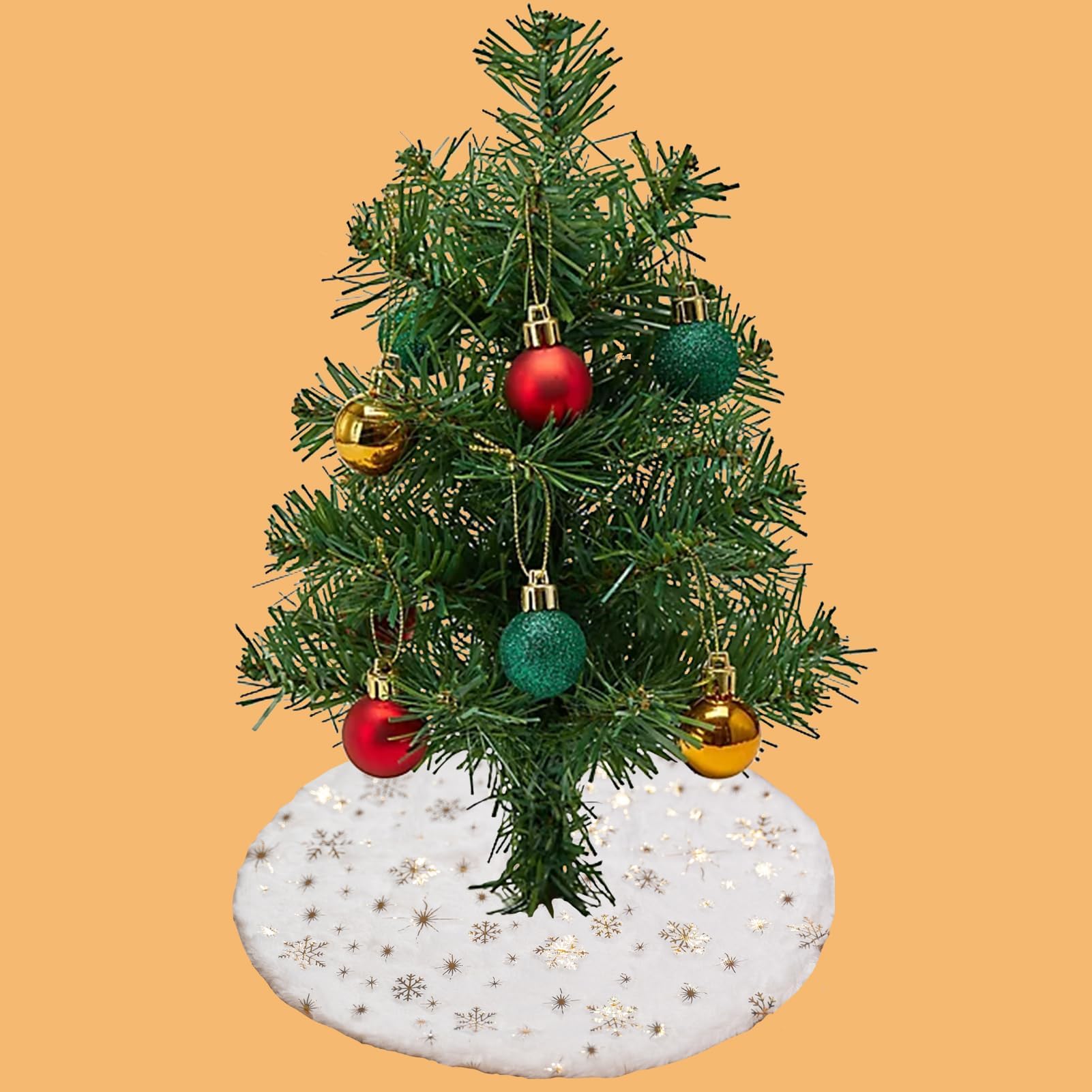 Faldón para Árbol de Navidad Pequeño, 38cm Mini Cubre Pie de Árbol, Felpa Falda Arbol, Base de árbol de Navidad Falda Redondas, para Mini Decoración del Arbol de Navideños (Blanco-E)