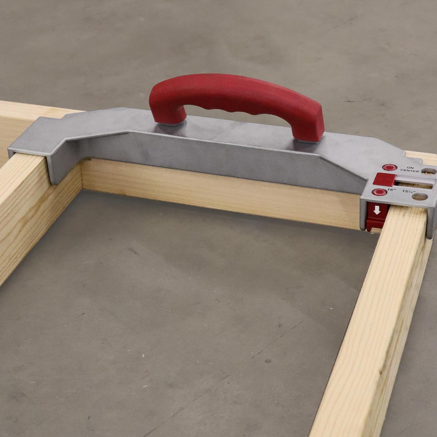 Milescraft 8416 Frame Crafter – 16 Inch On-Center Stud Layout Tool. Quick Adjust to 15-1/4 Inch Spacing for Wall Start. Durable Aluminum Framing Jig. Comfort Grip Rubber Handle. Precision Results.