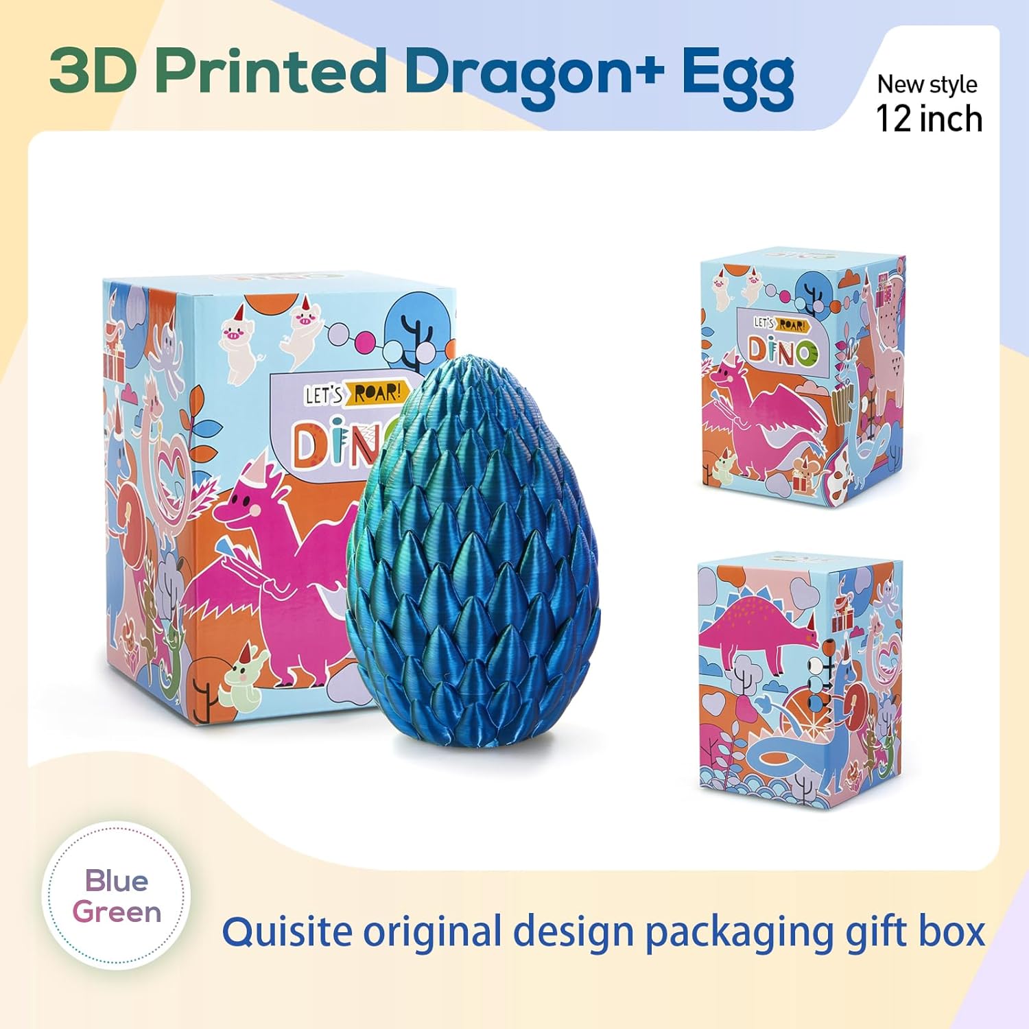 12''3D Printed Dragon Egg,Prefilled Easter Eggs Basket Stuffers,Stuffed Egg Hunt Fillers with Easter Toys,Dragon Eggs with Dragon Inside,Surprise Dragon Egg Toy for 5-7 4-6 8-12 Year Old Boys Kid Girl