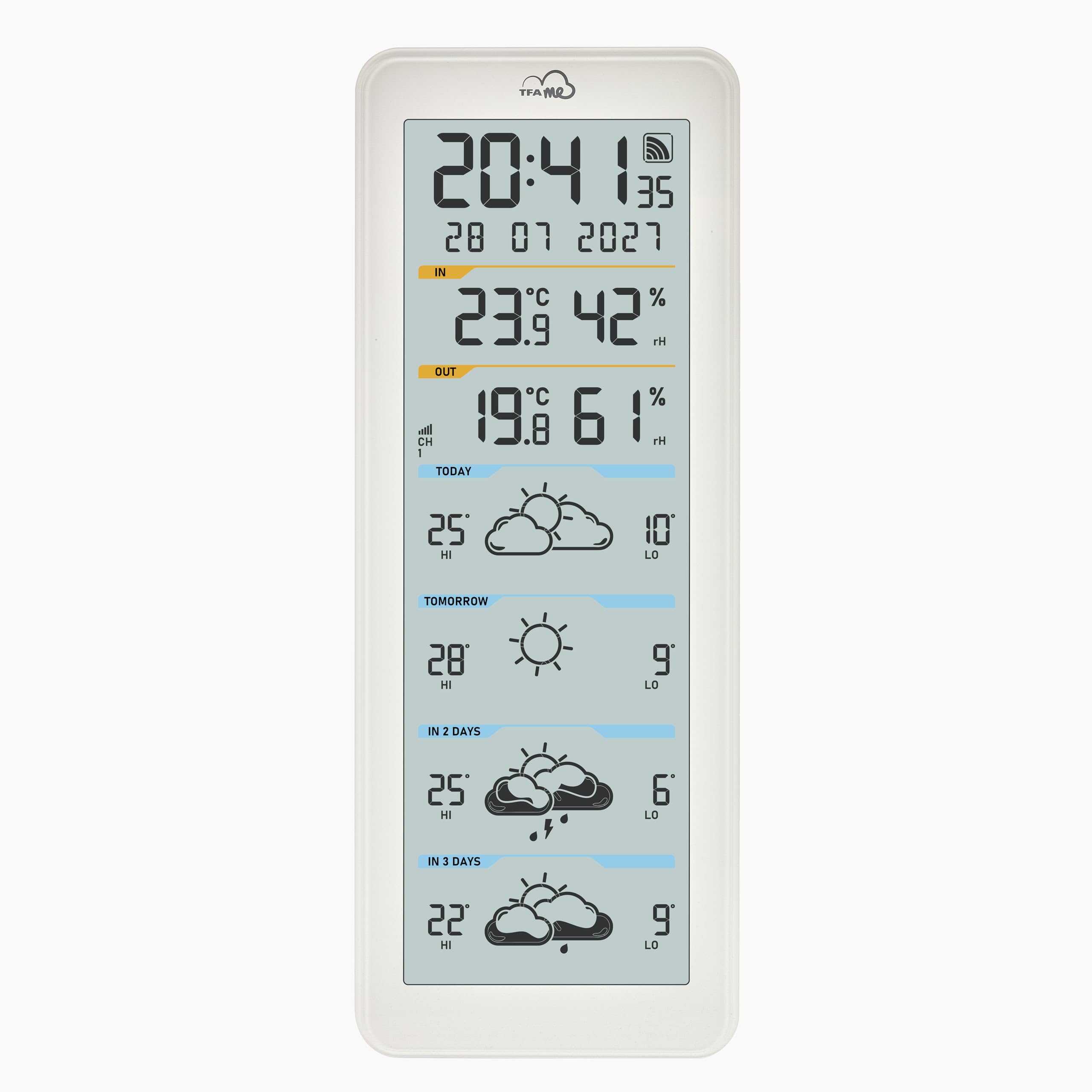 TFA Dostmann TFA.me ID-06 Estación meteorológica inalámbrica Wi-Fi 35.8108.02, pronóstico del tiempo profesional por wetter.com 4 días, portal en línea, sensor exterior, valores máximos mínimos