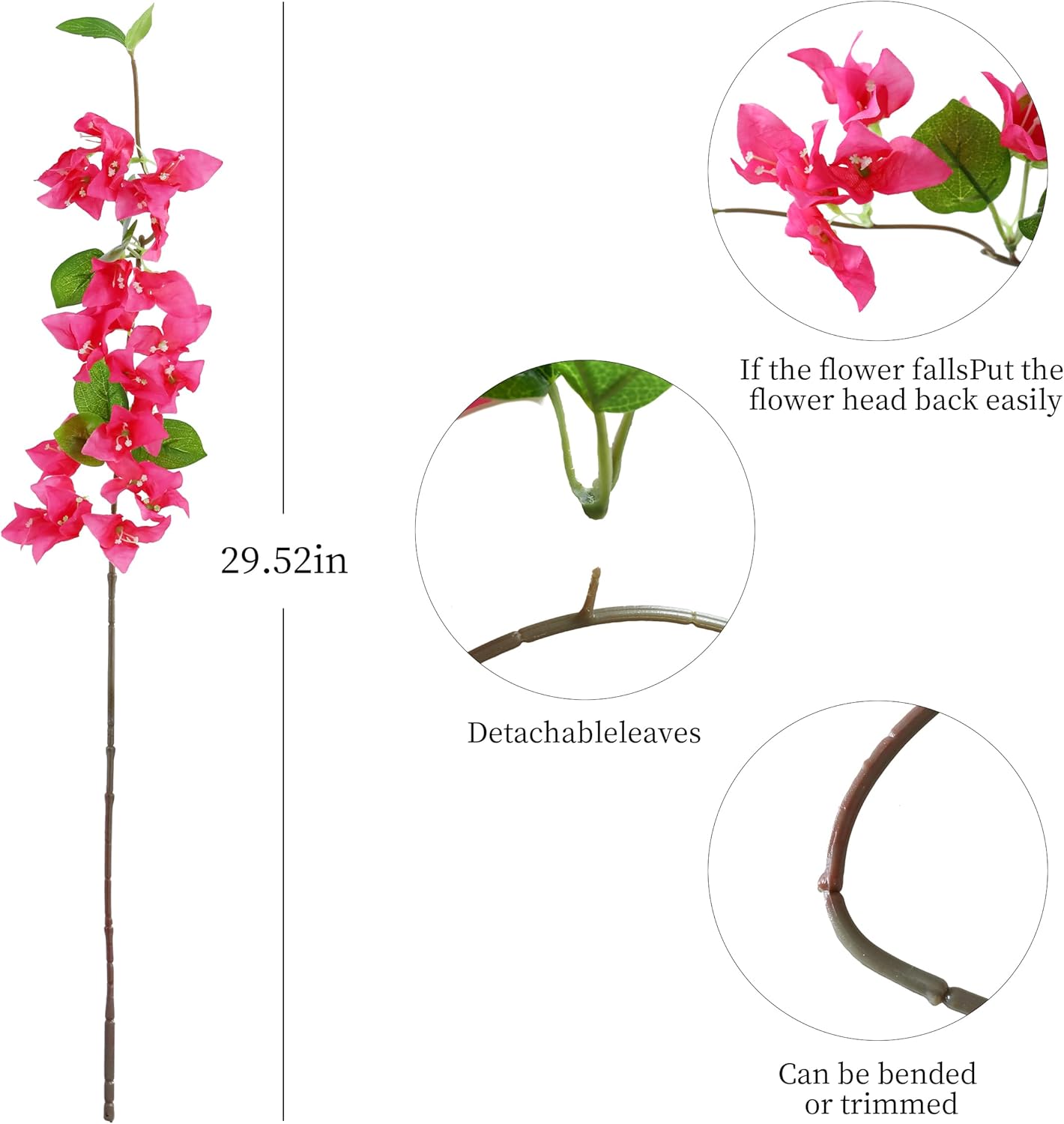10PCS Bougainvillea Artificial Flowers 30" Silk Fake Bougainvillea Branches Faux Flowers Vines for Home，Garden，Wedding，Party，Indoor and Outdoor，Floral Arrangement and DIY Decor（Rose Red） - Image 2