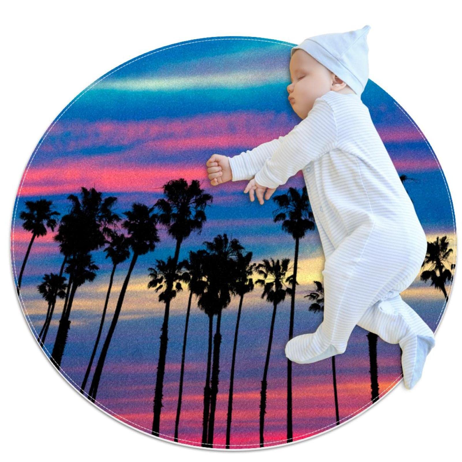 Tapis rond silhouette d'arbre au coucher du soleil pour chambre salon 100x100cm JDEZ