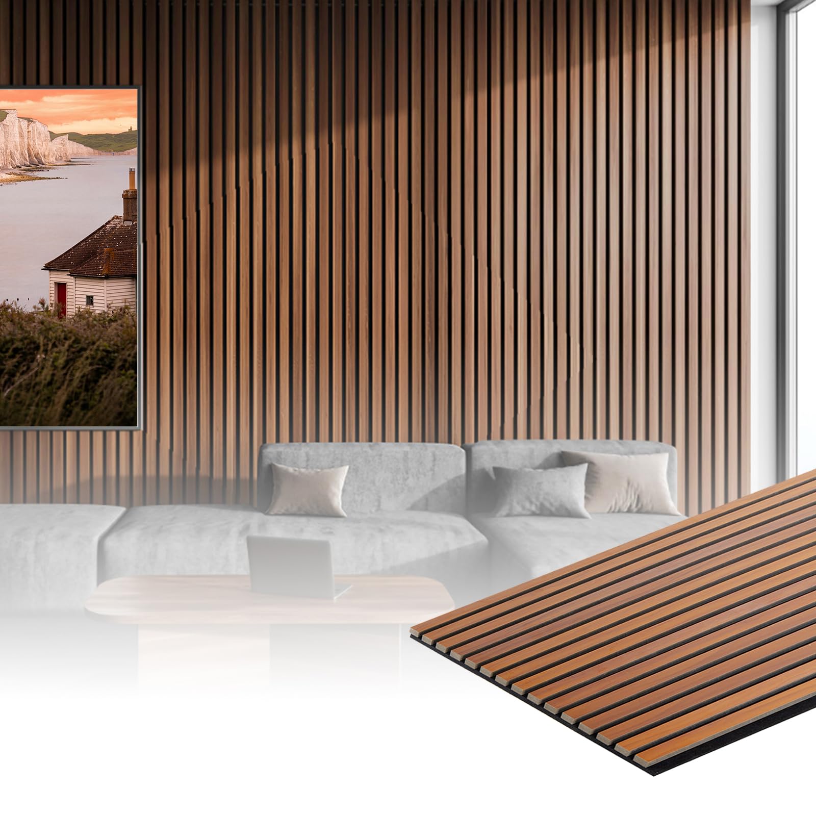 47.2 * 23.6Inch Wall Panels for Interior Wall Decor，Wood Panels for Wall，Slat Wall Paneling， for use in Homes, Offices, Studios, and Other Spaces，for wal and Ceiling Decor，Sound Absorbing （2pcs）