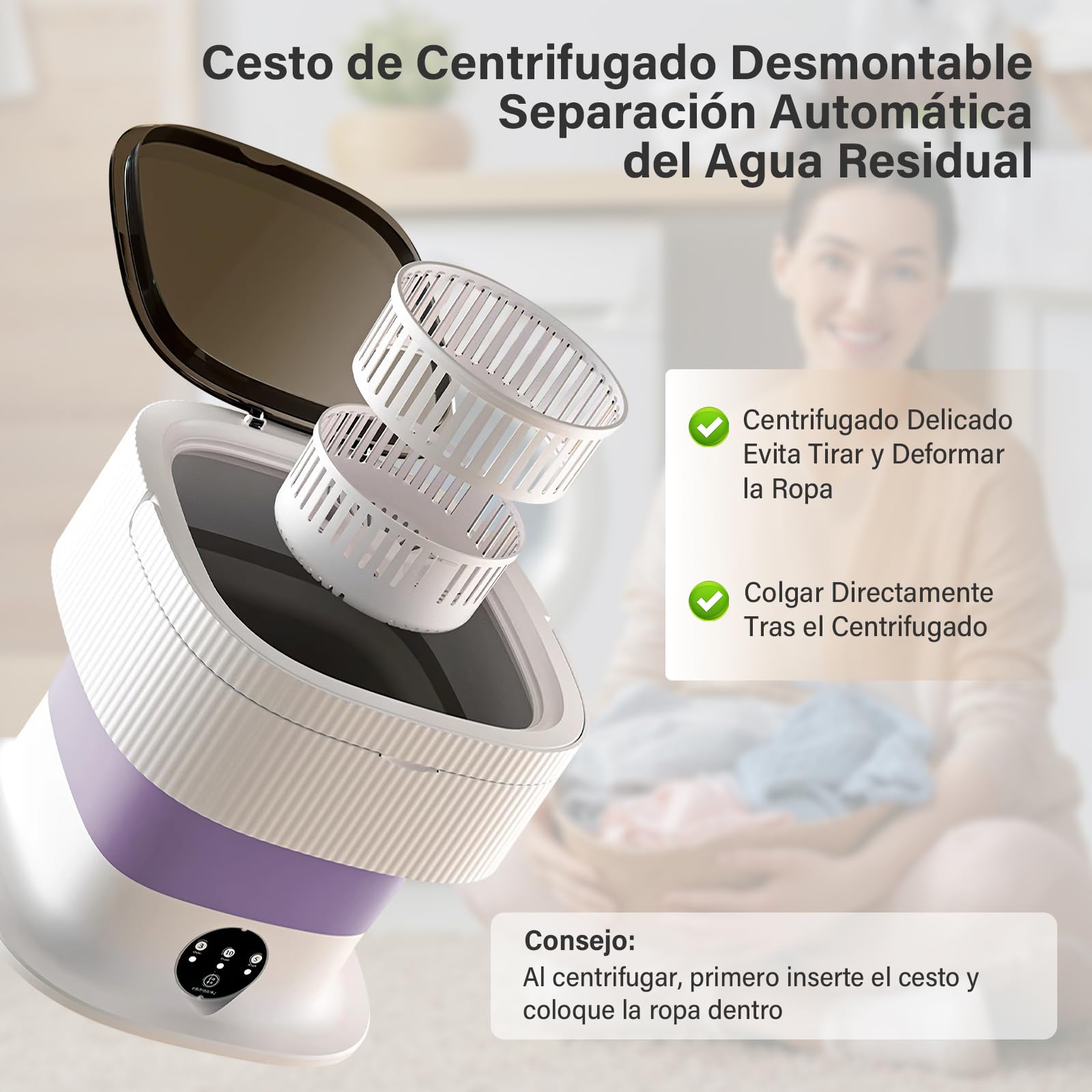 Mini lavadora plegable portátil – 10 l lavadora plegable con función centrifugado, pantalla táctil y 3 modos de lavado, lavadora portátil de camping para viajes, estudiantes, autocaravana